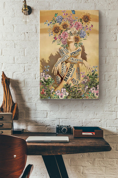 Strong Girl With Flower Head Poster Canvas Gallery Wrapped Canvas Framed Gift Idea
