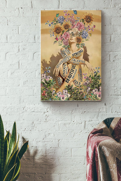 Strong Girl With Flower Head Poster Canvas Gallery Wrapped Canvas Framed Gift Idea
