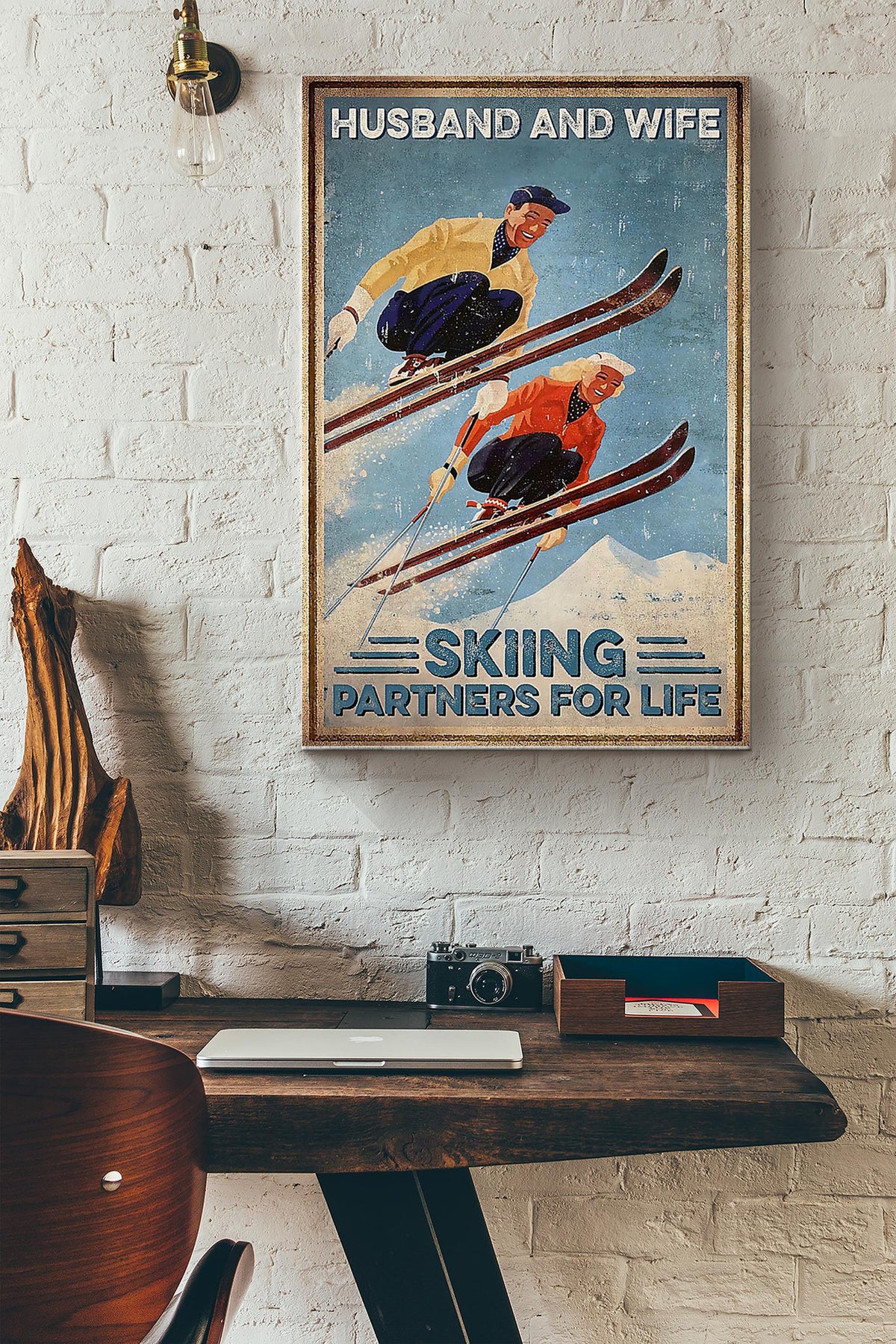Skiing Husband And Wife Skiing Partners For Life Canvas Gallery Wrapped Canvas Framed Gift Idea