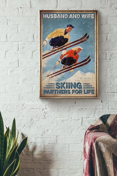 Skiing Husband And Wife Skiing Partners For Life Canvas Gallery Wrapped Canvas Framed Gift Idea