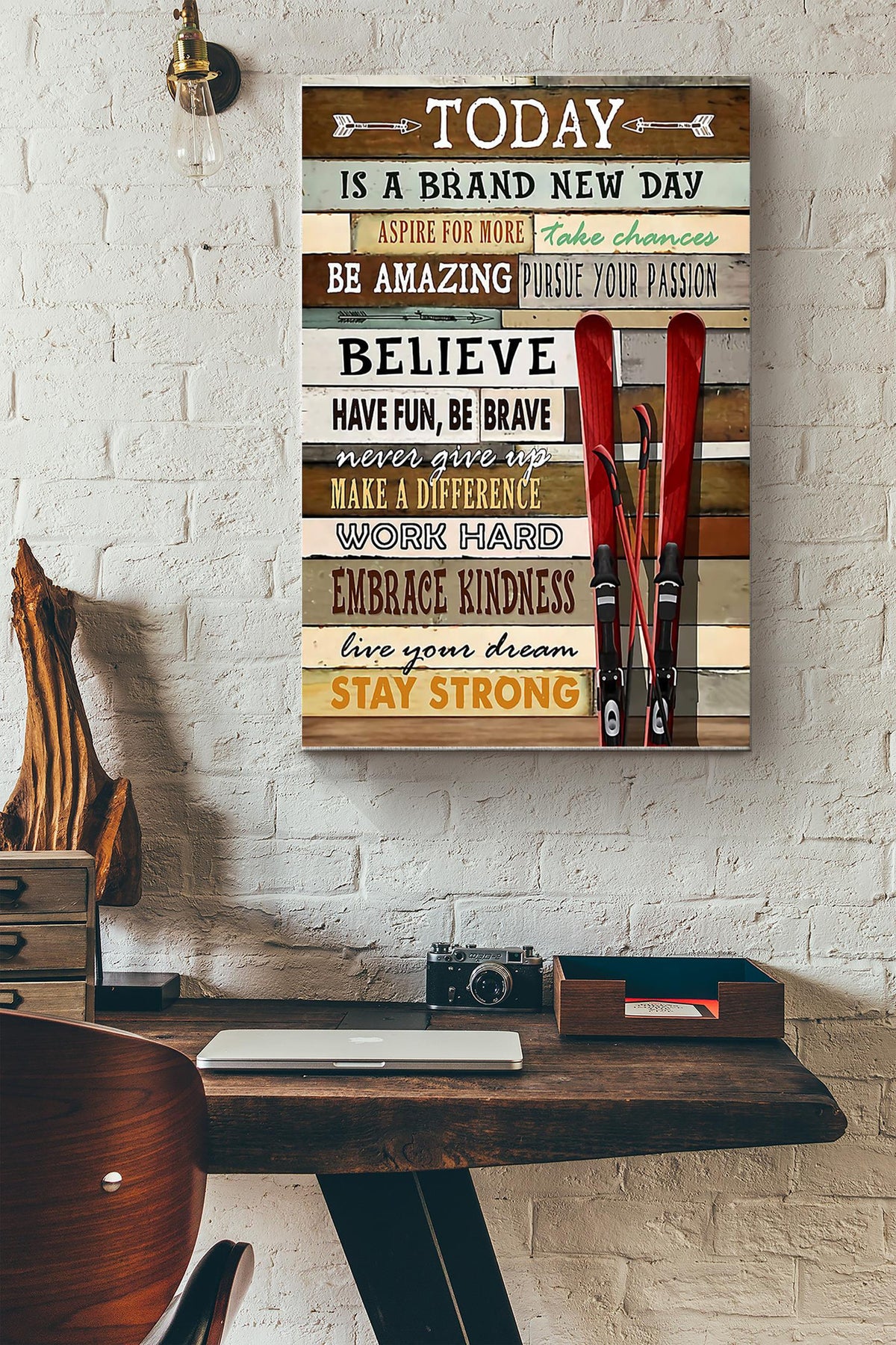 Today Is A Brand New Day Skiing Board Skiing Poster Canvas Gallery Wrapped Canvas Framed Gift Idea