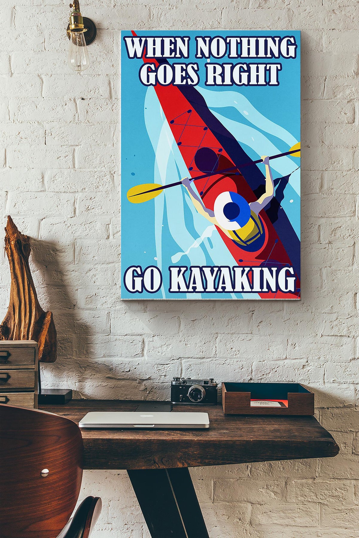 When Nothing Goes Right Go Kayaking Drawing Poster Canvas Gallery Wrapped Canvas Framed Gift Idea