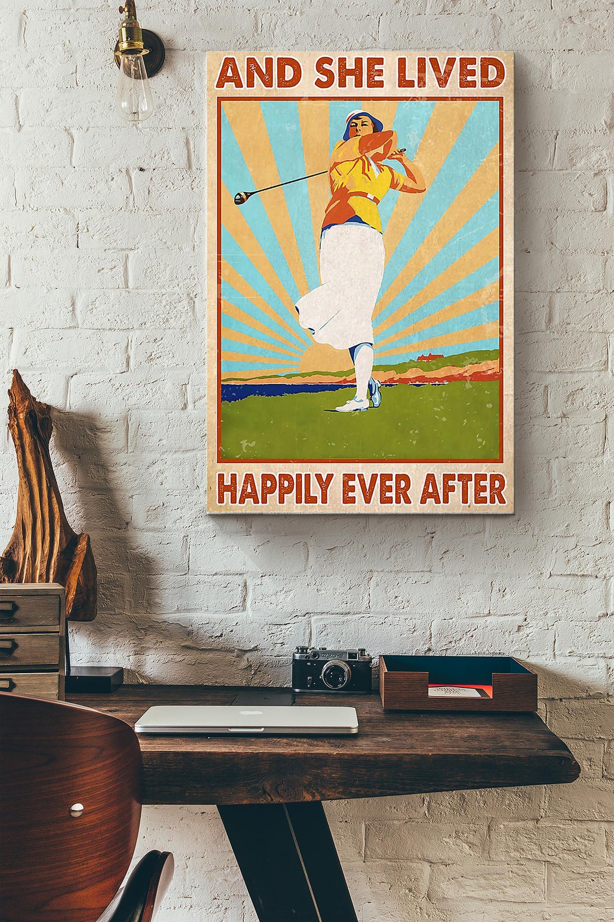 She Played Golf And She Lived Happily Ever After Golf Vintage Poster Canvas Gallery Wrapped Canvas Framed Gift Idea