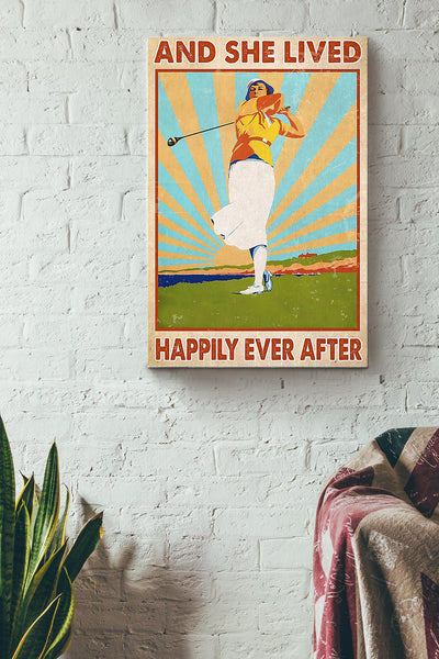 She Played Golf And She Lived Happily Ever After Golf Vintage Poster Canvas Gallery Wrapped Canvas Framed Gift Idea