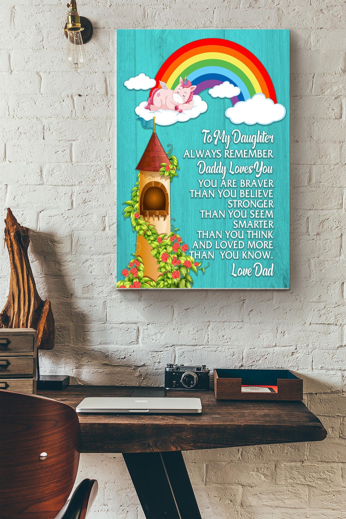 To My Daughter Always Remember Daddy Loves You Poster - Family Gallery Canvas Wall Art- Gift For Daughter, Little Girl, Home Decor Canvas Gallery Wrapped Canvas Framed Gift Idea Framed Prints, Canvas