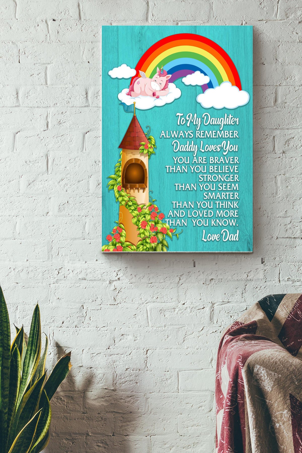 To My Daughter Always Remember Daddy Loves You Poster - Family Gallery Canvas Wall Art- Gift For Daughter, Little Girl, Home Decor Canvas Gallery Wrapped Canvas Framed Gift Idea Framed Prints, Canvas