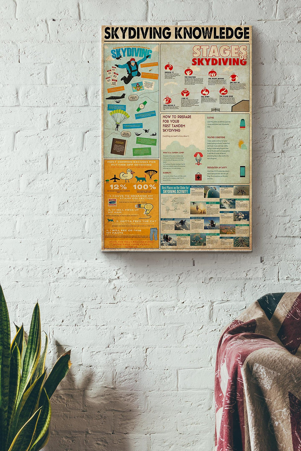 Skydiving Knowledge Things You Need To Know About Skydiving Color Poster Canvas Gallery Wrapped Canvas Framed Gift Idea