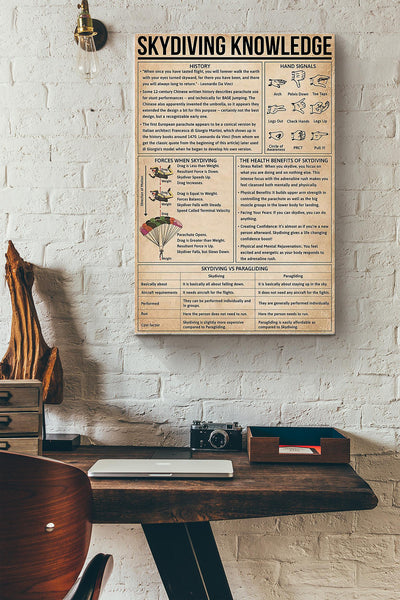 Skydiving Knowledge Things You Need To Know About Skydiving Poster Canvas Gallery Wrapped Canvas Framed Gift Idea