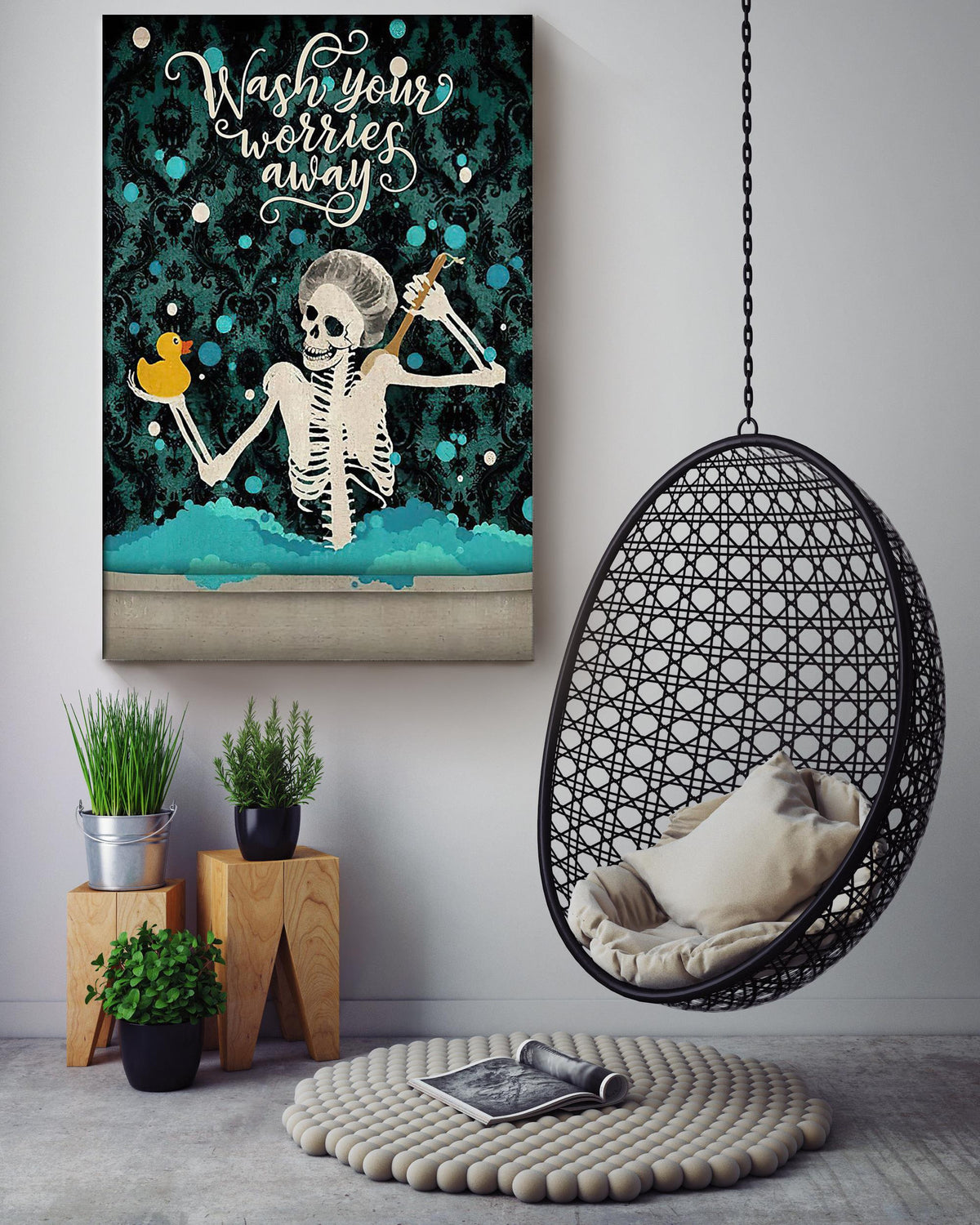 Wash Your Worries Away Poster Bathroom Decor Art For Halloween Canvas