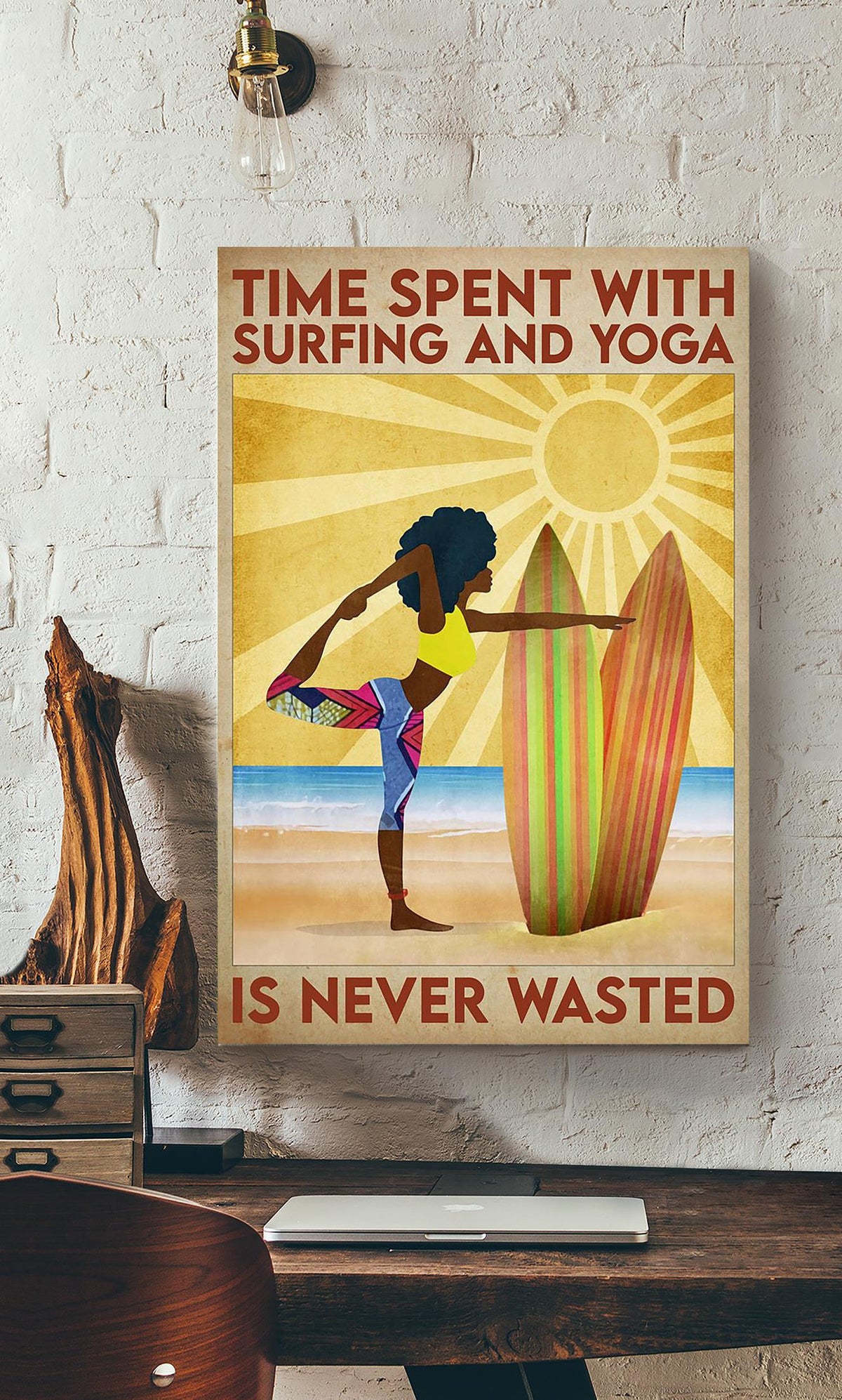 Special Edition Girl Surfing And Yoga Gallery Canvas Wall ArtFor Girl Room Decor Surfing And Yoga Lover Canvas Framed Prints, Canvas