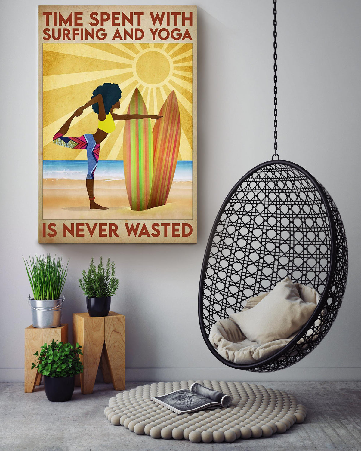 Special Edition Girl Surfing And Yoga Gallery Canvas Wall ArtFor Girl Room Decor Surfing And Yoga Lover Canvas Framed Prints, Canvas