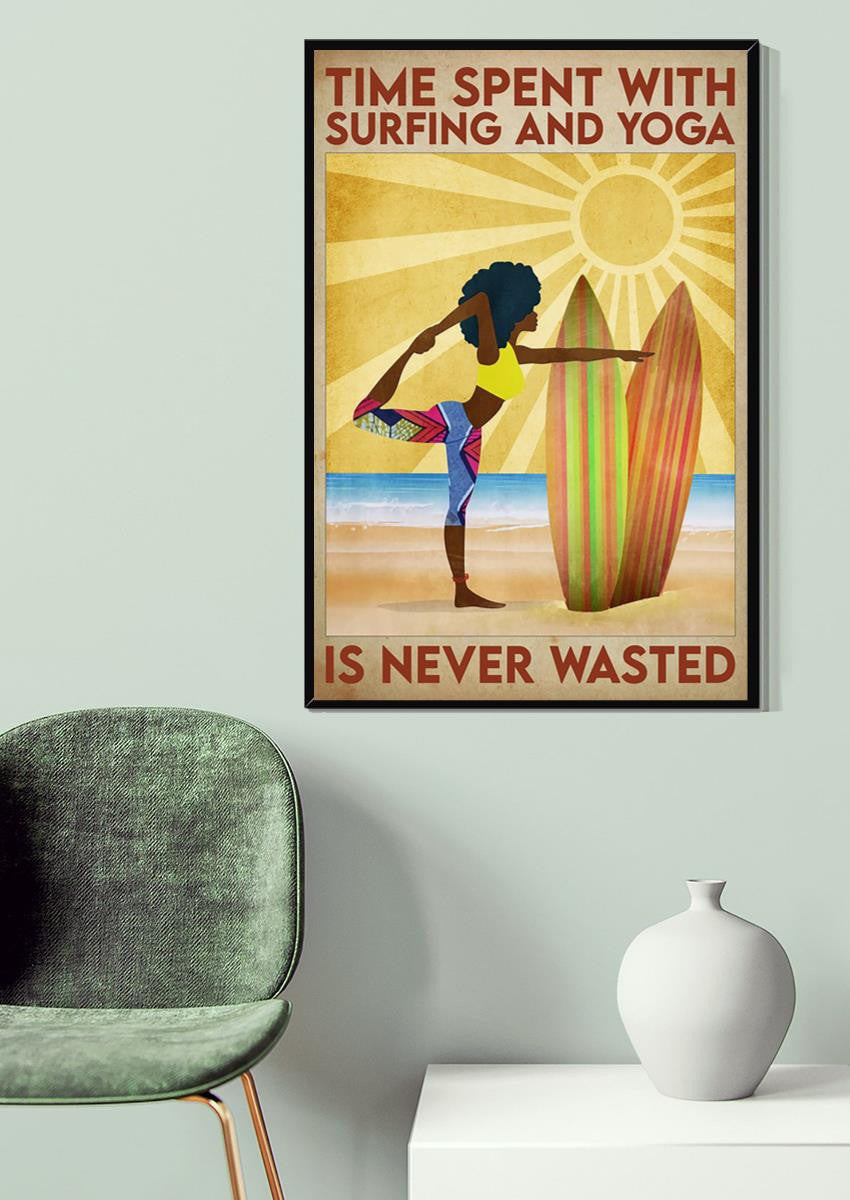 Special Edition Girl Surfing And Yoga Gallery Canvas Wall ArtFor Girl Room Decor Surfing And Yoga Lover Canvas Framed Prints, Canvas