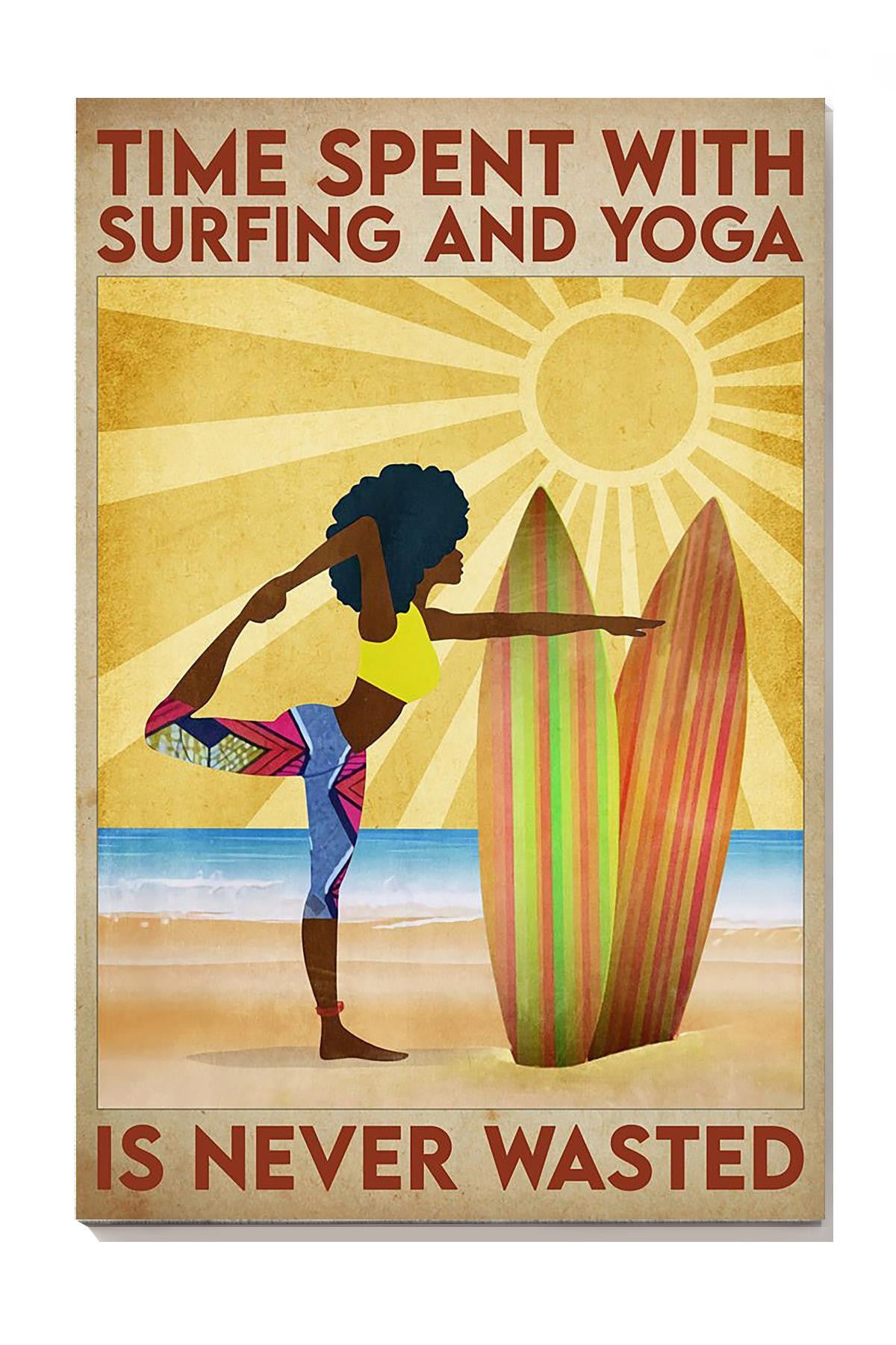Special Edition Girl Surfing And Yoga Gallery Canvas Wall ArtFor Girl Room Decor Surfing And Yoga Lover Canvas Framed Prints, Canvas