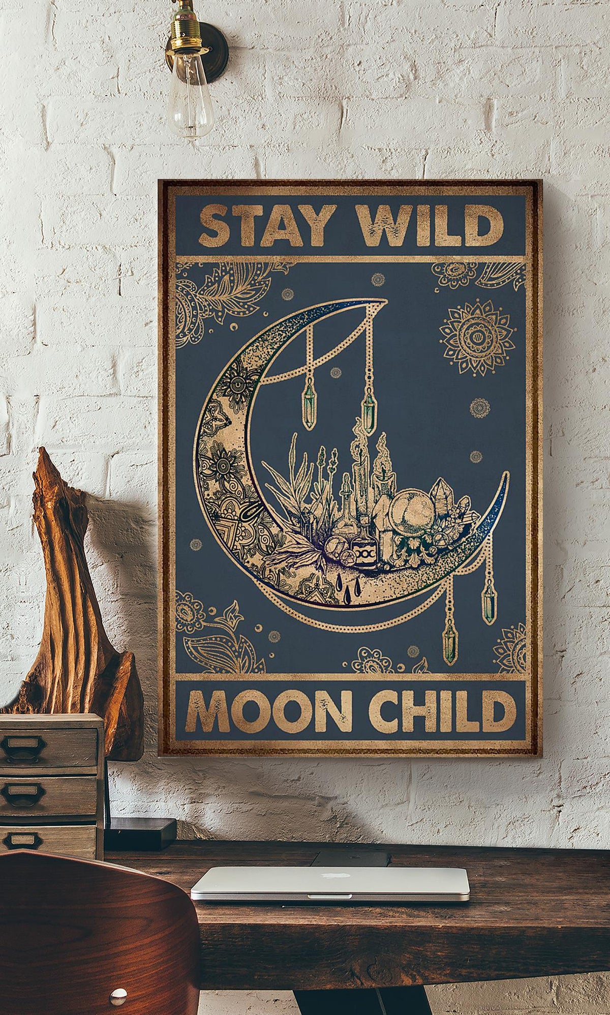 Stay Wild Moon Child Keep Calming Quote Gallery Canvas Wall ArtGift For Yoga Girl Meditation Lover 06 Canvas Framed Prints, Canvas