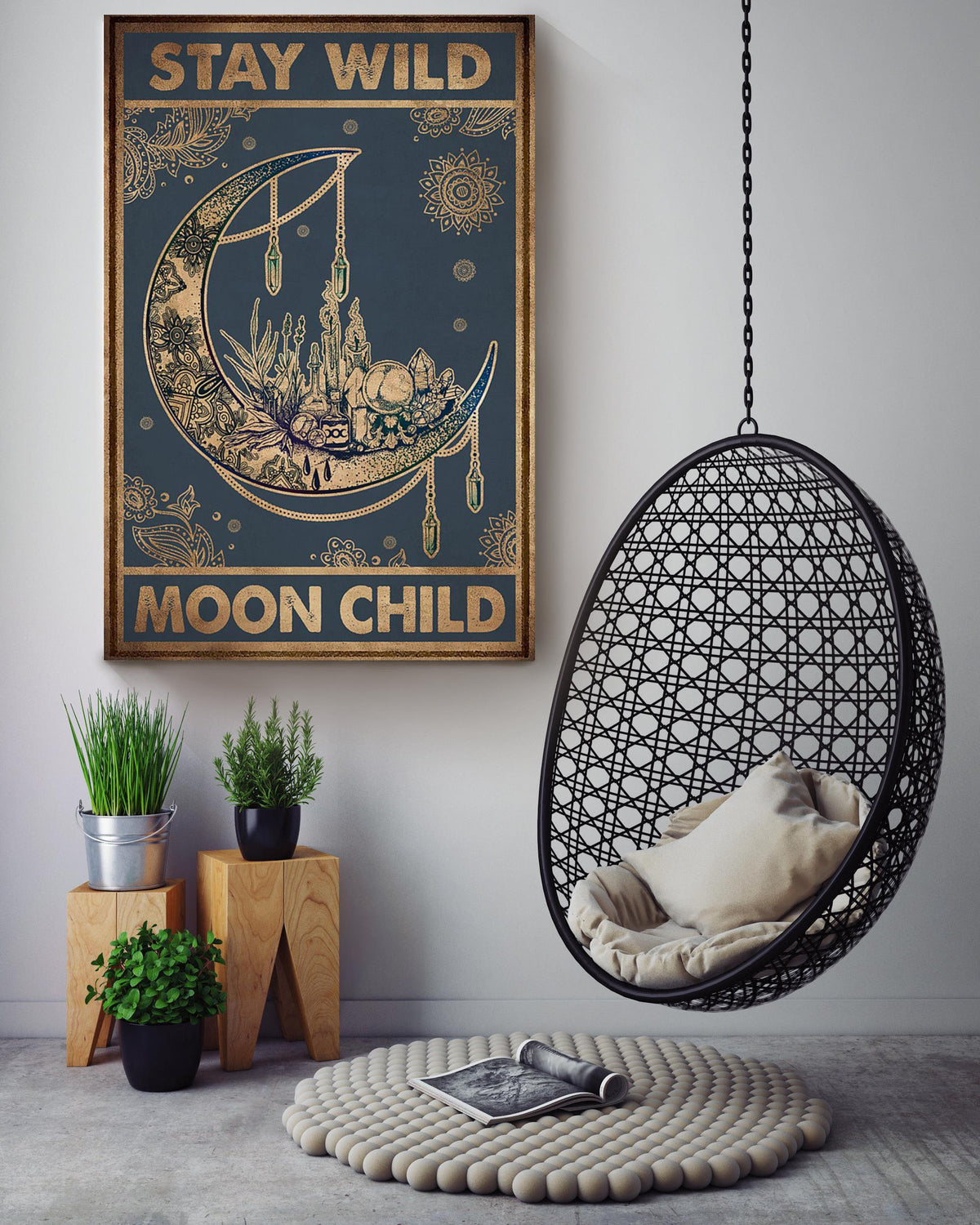 Stay Wild Moon Child Keep Calming Quote Gallery Canvas Wall ArtGift For Yoga Girl Meditation Lover 06 Canvas Framed Prints, Canvas