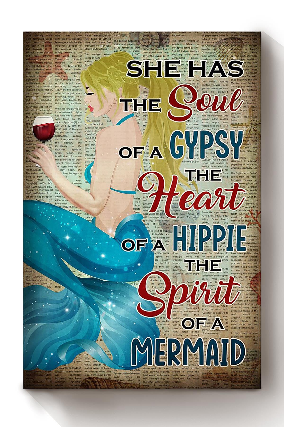 She Has The Soul Of A Gypsy The Heart Of A Hippie The Spirit Of A Mermaid Poster For Mermaid Fan Kids Room Decor Canvas