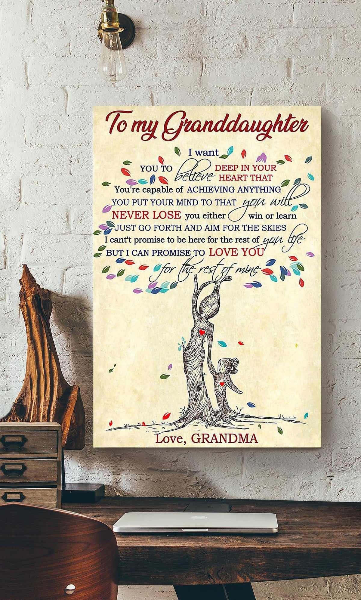 Vintage To My Granddaughter Grandma Message Gallery Canvas Wall ArtFor Granddaughter Birthday Canvas Gallery Wrapped Canvas Framed Gift Idea Framed Prints, Canvas