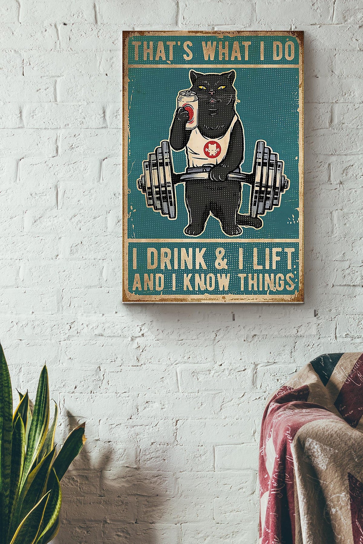 Thats What I Do I Drink Coke And I Lift And I Know Things Black Cat Fitness Poster Canvas Gallery Wrapped Canvas Framed Gift Idea
