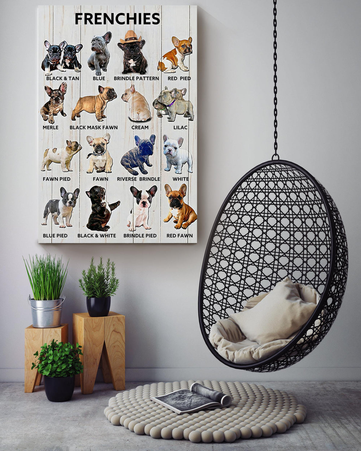 Types Of French Bulldog Animal Knowledge For Homeschool Nusery Kids Bedroom Decor Canvas