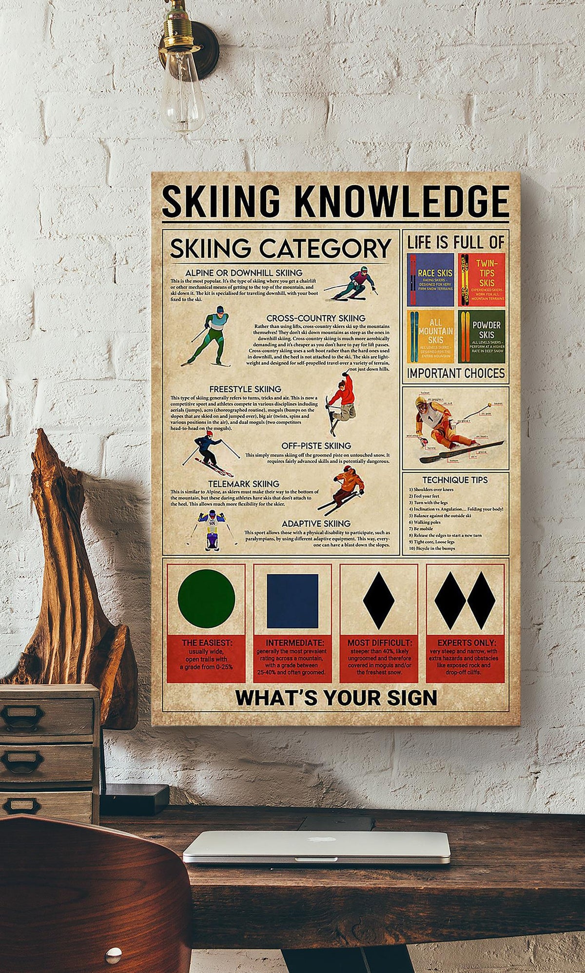 Skiing Knowledge Skiing Wall Decor Gift For S Kiers Canvas