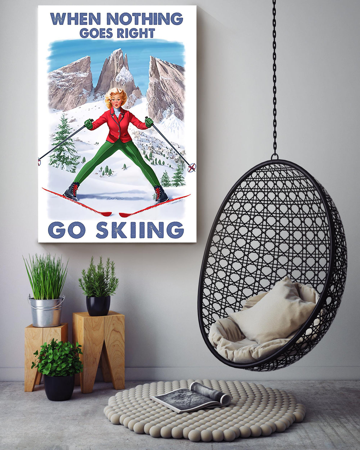 When Nothing Goes Right Go Skiing For Skier Birthday Gift Home Decor Canvas Gallery Wrapped Canvas Framed Gift Idea