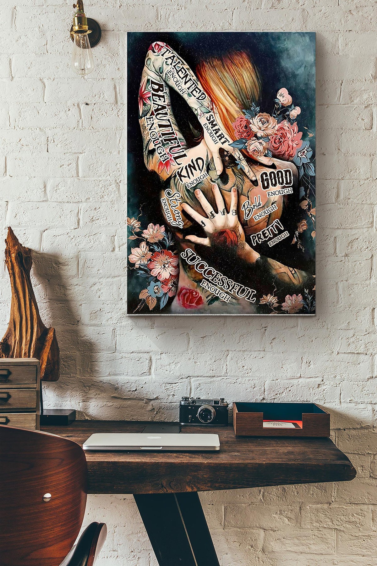Tattoo Girl With Flowers Art Poster Canvas Gallery Wrapped Canvas Framed Gift Idea