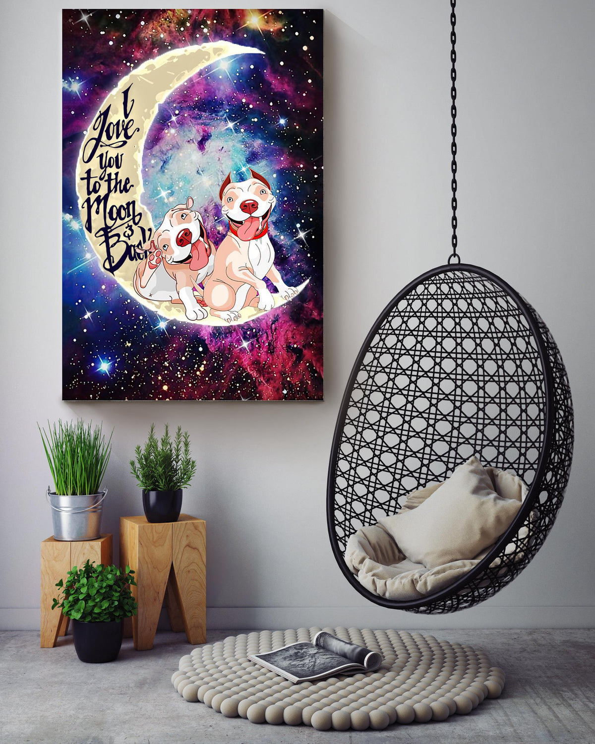 Staffordshire Bull I Love You To The Moon And Back Gift For Wedding Anniversary Valentine Canvas