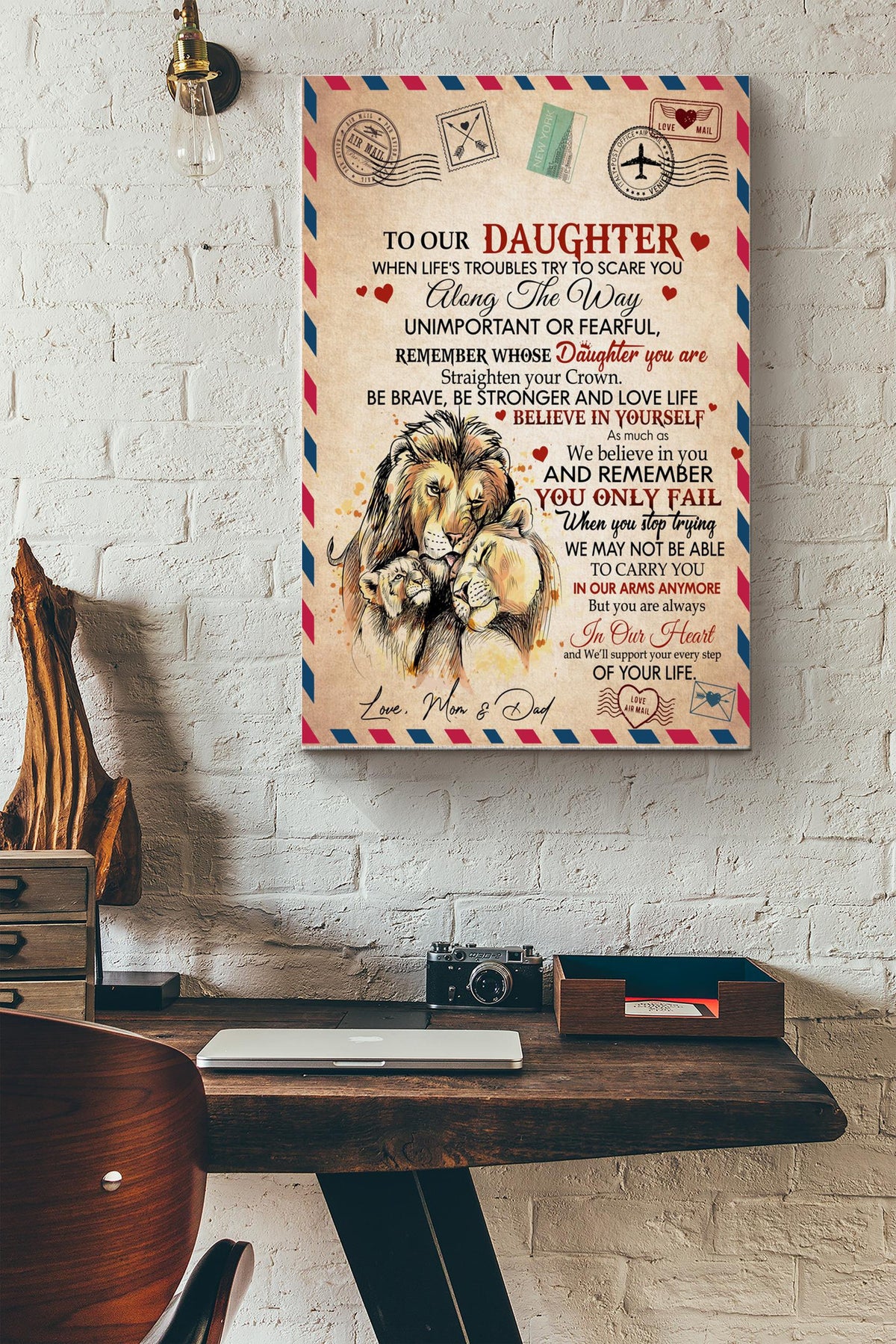 To Our Daughter Be Brave Be Stronger And Love Life Poster - Animal Gallery Canvas Wall Art- Gift For Daughter, Lion Lover, Home Decor Canvas Gallery Wrapped Canvas Framed Gift Idea Framed Prints, Canvas