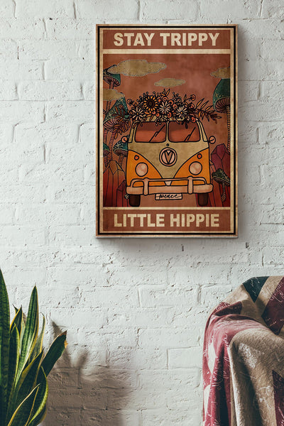 Stay Trippy Little Hippie Hippie Car With Flowers In Musroom Forest Cute Drawing Poster Canvas Gallery Wrapped Canvas Framed Gift Idea