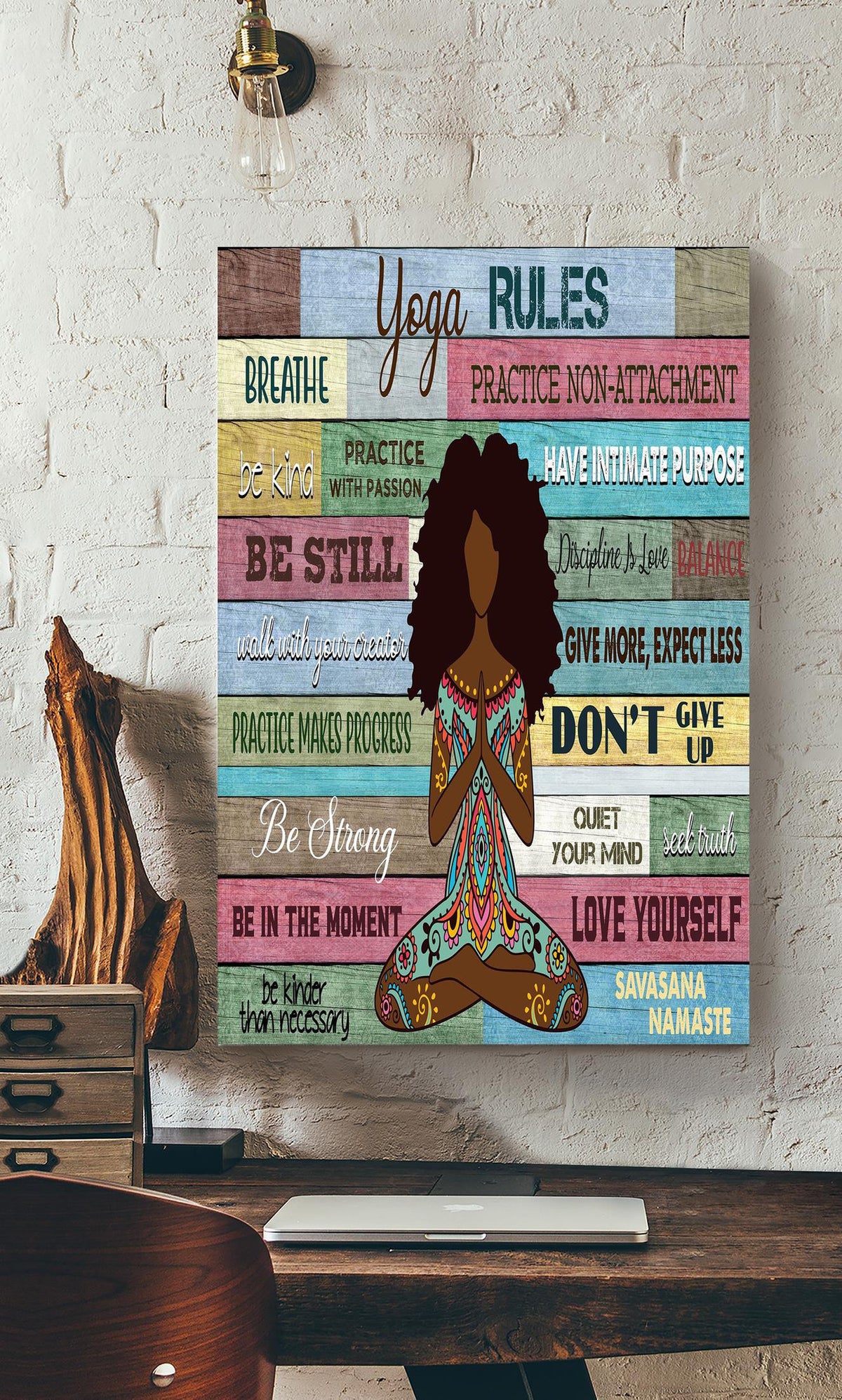 Yoga Rules Meditation Gallery Canvas Wall ArtGift For Black Women Pilates Lover Yoga Girl Canvas Framed Prints, Canvas