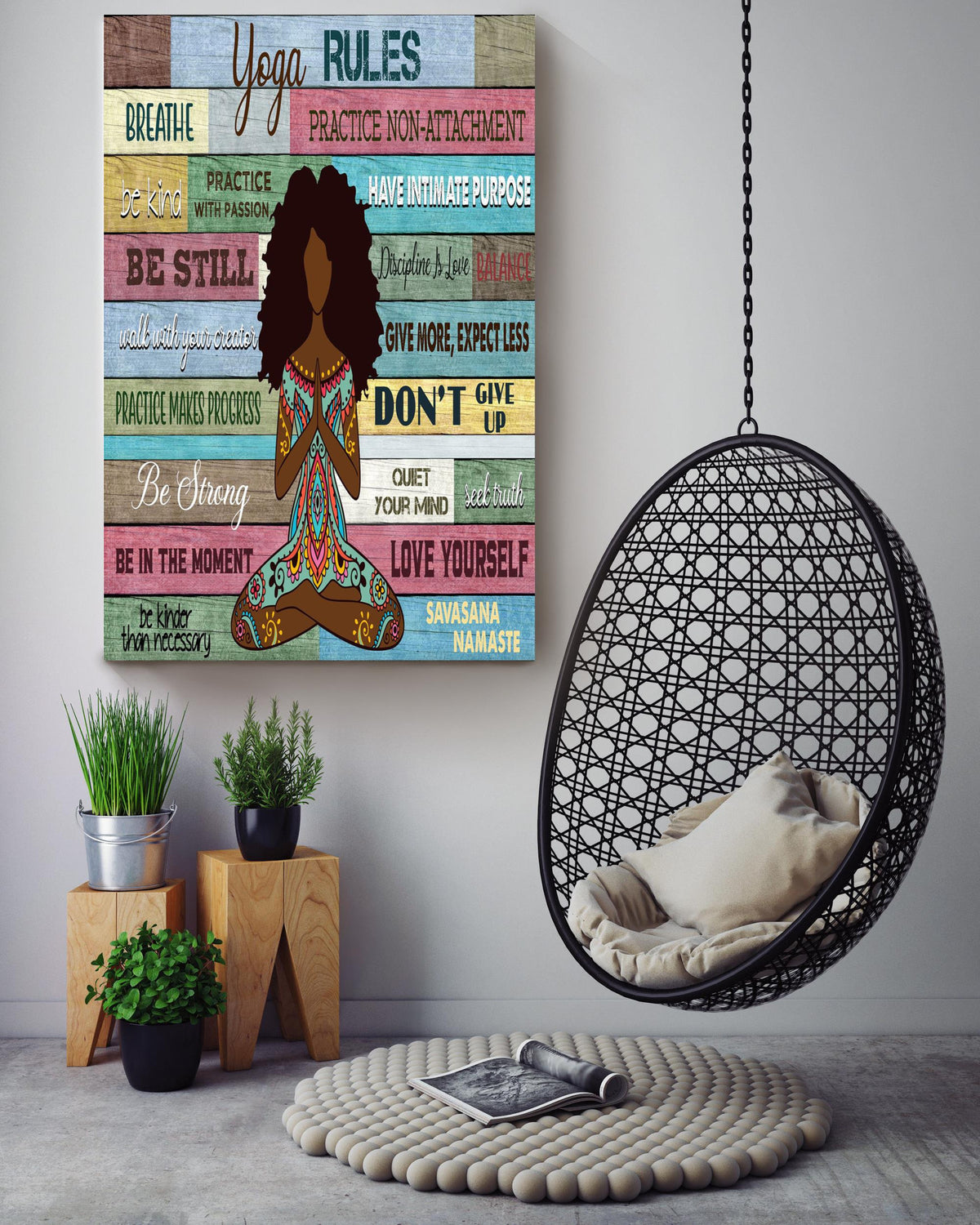 Yoga Rules Meditation Gallery Canvas Wall ArtGift For Black Women Pilates Lover Yoga Girl Canvas Framed Prints, Canvas