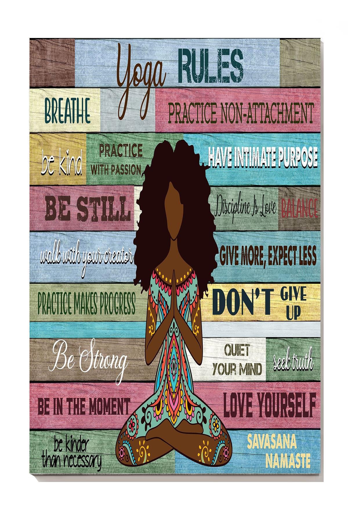 Yoga Rules Meditation Gallery Canvas Wall ArtGift For Black Women Pilates Lover Yoga Girl Canvas Framed Prints, Canvas