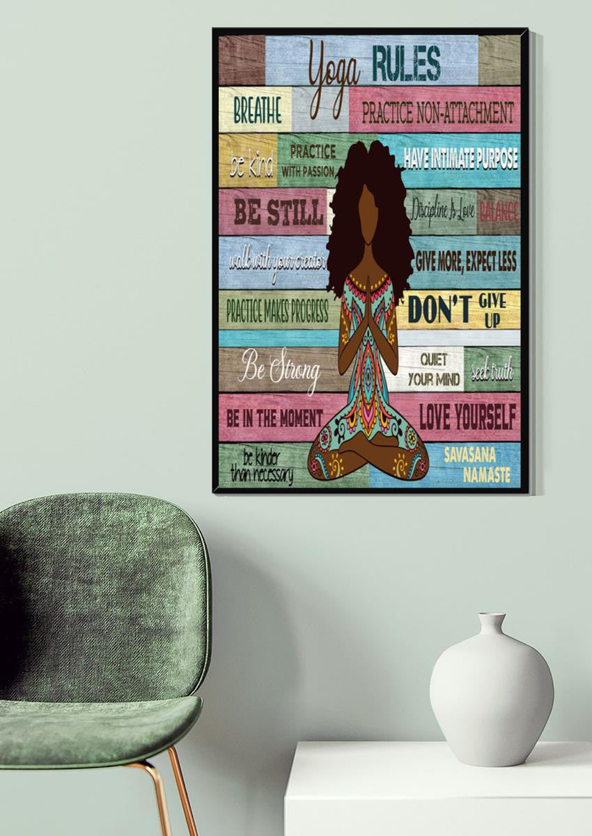 Yoga Rules Meditation Gallery Canvas Wall ArtGift For Black Women Pilates Lover Yoga Girl Canvas Framed Prints, Canvas