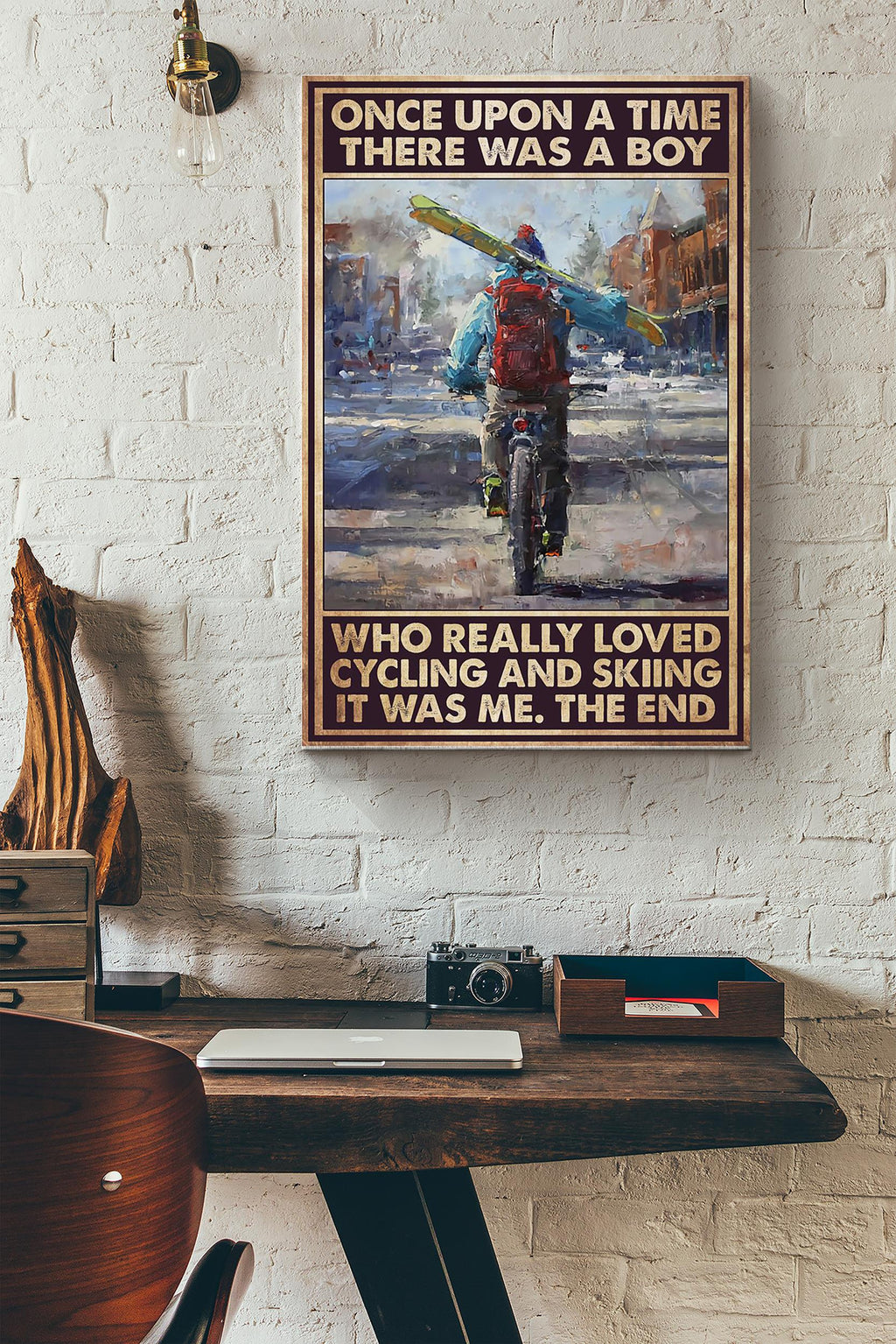 There Was A Boy Who Loved Cycling And Skiing Canvas Gallery Wrapped Canvas Framed Gift Idea