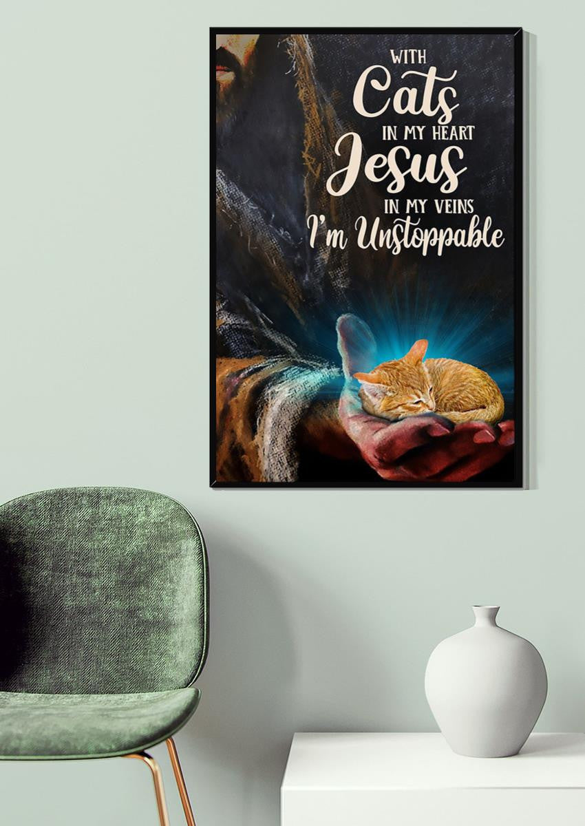 With Cats In My Heart Jesus God Gallery Canvas Wall ArtFor Home Decor Gift For Christian Cat Lovers Canvas Gallery Wrapped Canvas Framed Gift Idea Framed Prints, Canvas