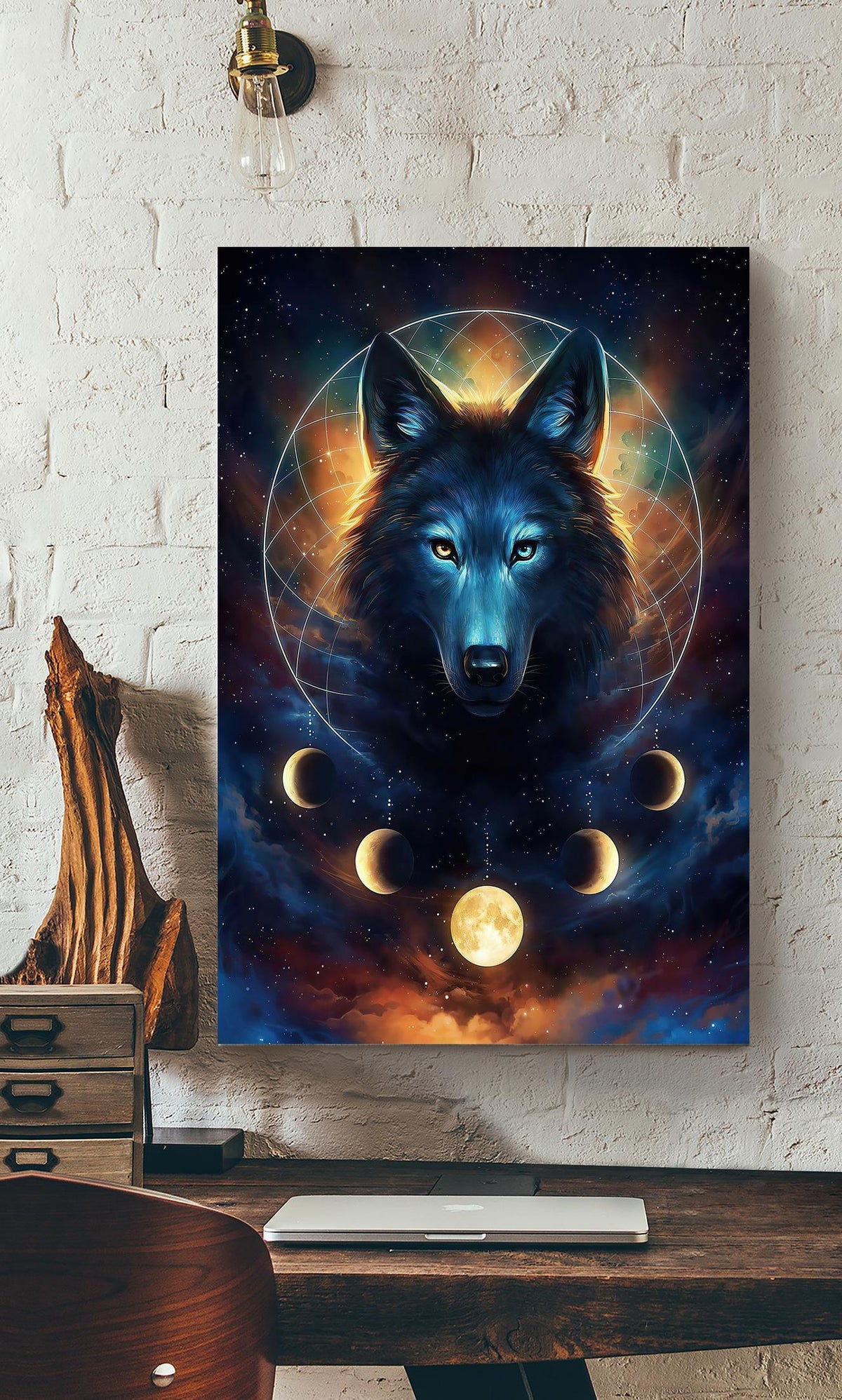 Wolf Dreamcatcher Moon Phase Gallery Canvas Wall ArtFor Home Decor Housewarming Canvas Framed Prints, Canvas