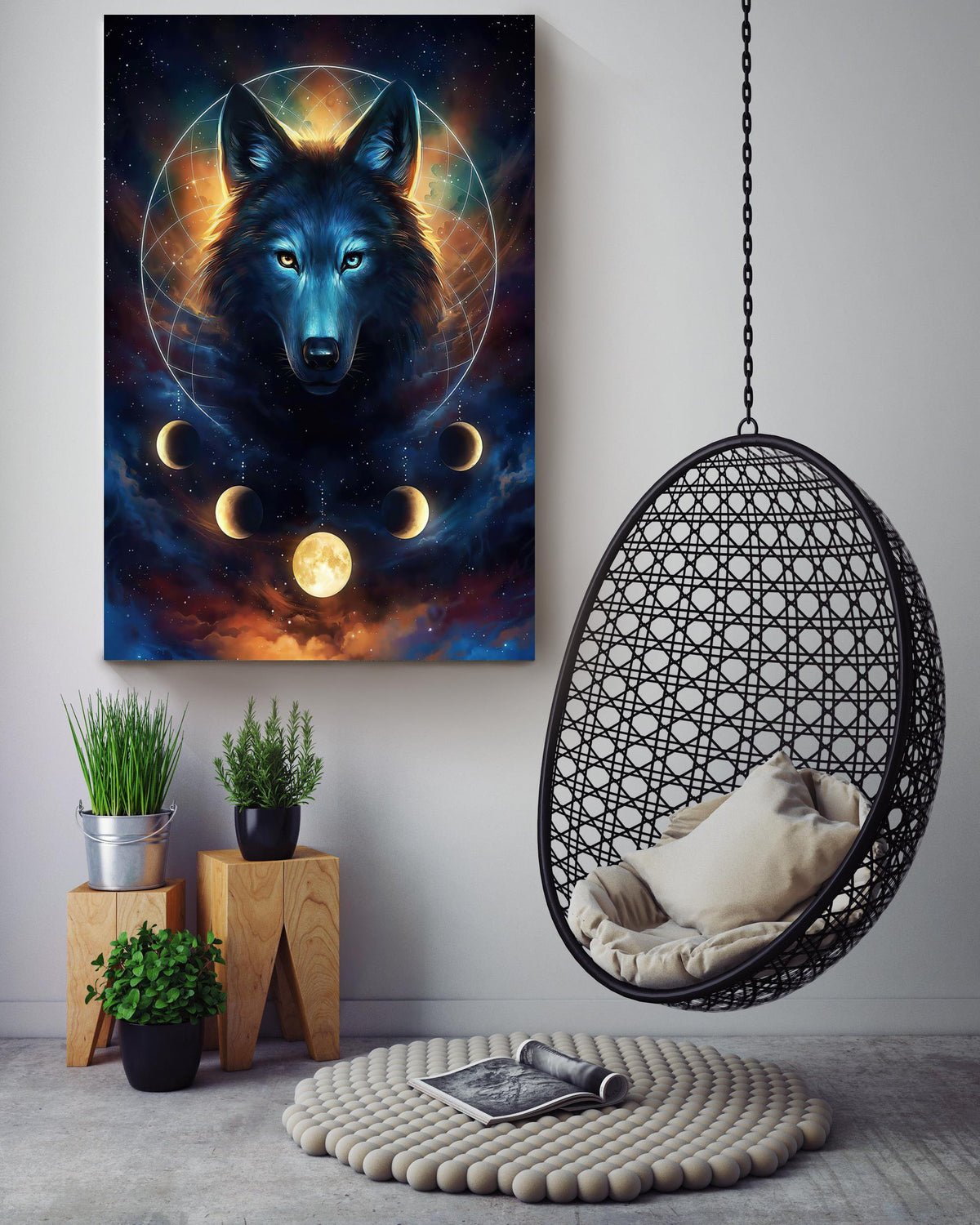 Wolf Dreamcatcher Moon Phase Gallery Canvas Wall ArtFor Home Decor Housewarming Canvas Framed Prints, Canvas