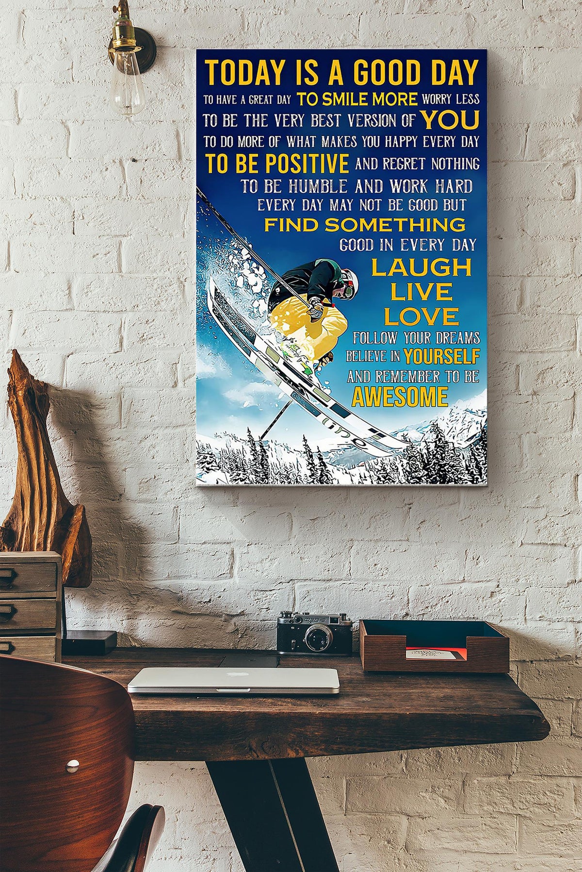 Today Is A Good Day Skiing Poster Canvas Gallery Wrapped Canvas Framed Gift Idea