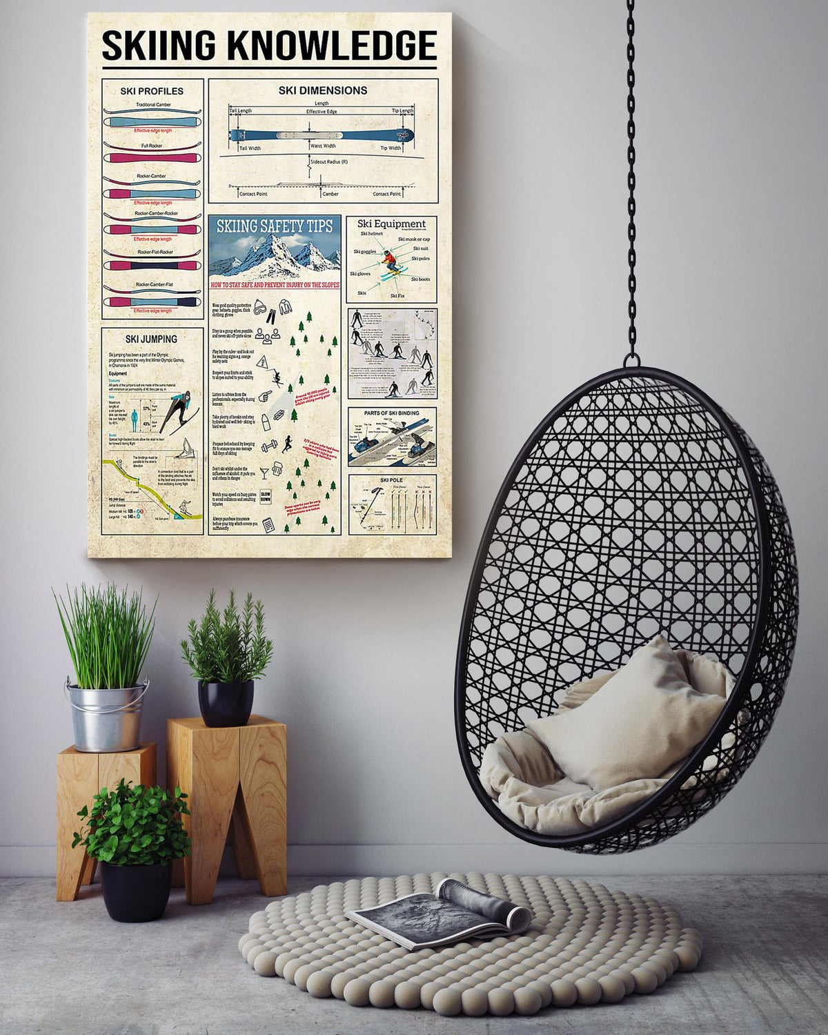 Skiing Knowledge Skiing Wall Decor Gift For Traveler Canvas
