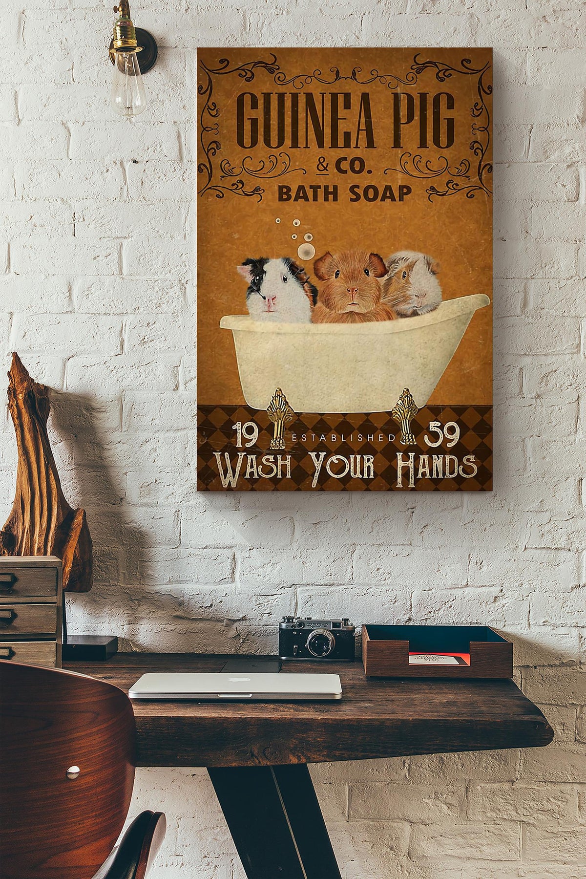 Wash Your Hands Poster For Bathroom Decor Guinea Pig Lover Canvas