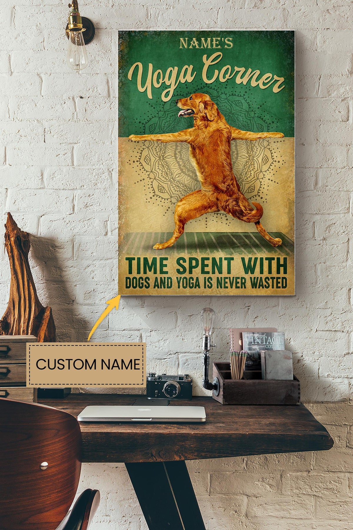 Yoga Corner Personalized Poster - Animal Gallery Canvas Wall Art- Gift For Yoga Lover Dog Lover Dog Foster Canvas Gallery Wrapped Canvas Framed Gift Idea Framed Prints, Canvas