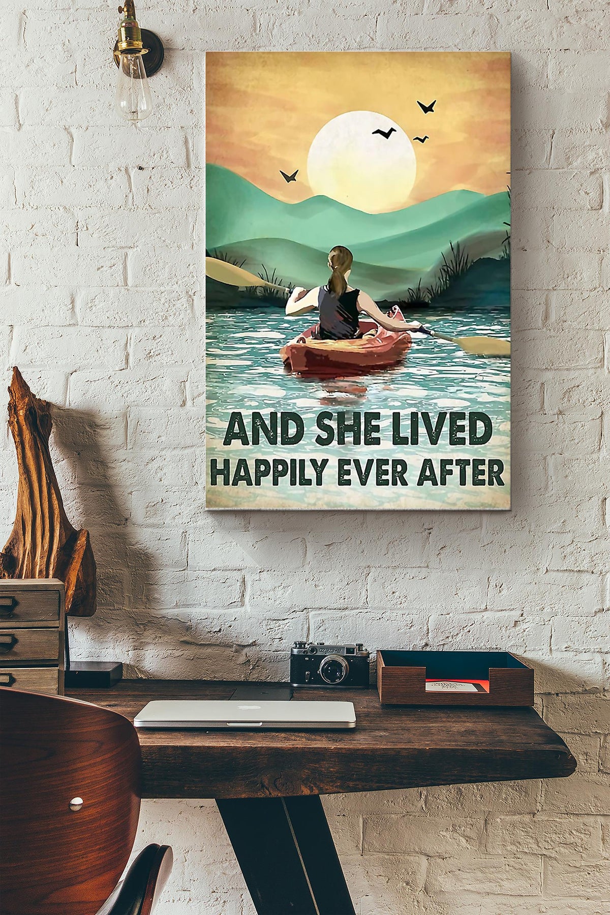 She Goes Kayaking And She Lived Happily Ever After Kayaking Poster Canvas Gallery Wrapped Canvas Framed Gift Idea
