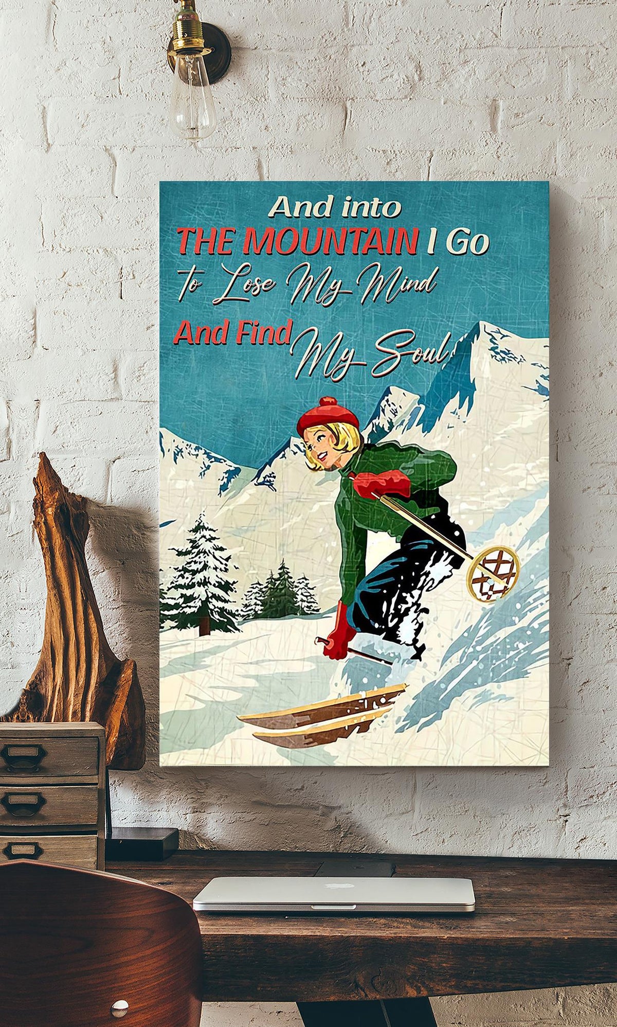 Skiing And Into The Mountain I Go Skiing Gallery Canvas Wall ArtGift For Explorer Canvas Framed Prints, Canvas