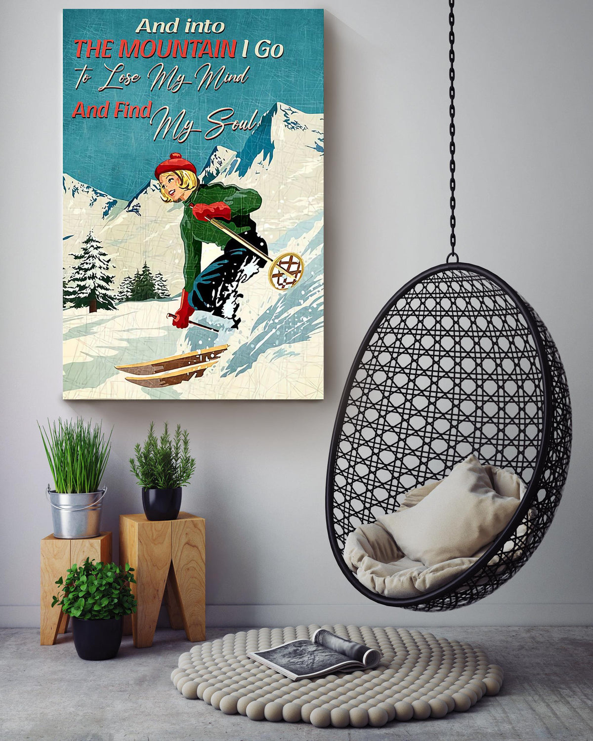 Skiing And Into The Mountain I Go Skiing Gallery Canvas Wall ArtGift For Explorer Canvas Framed Prints, Canvas