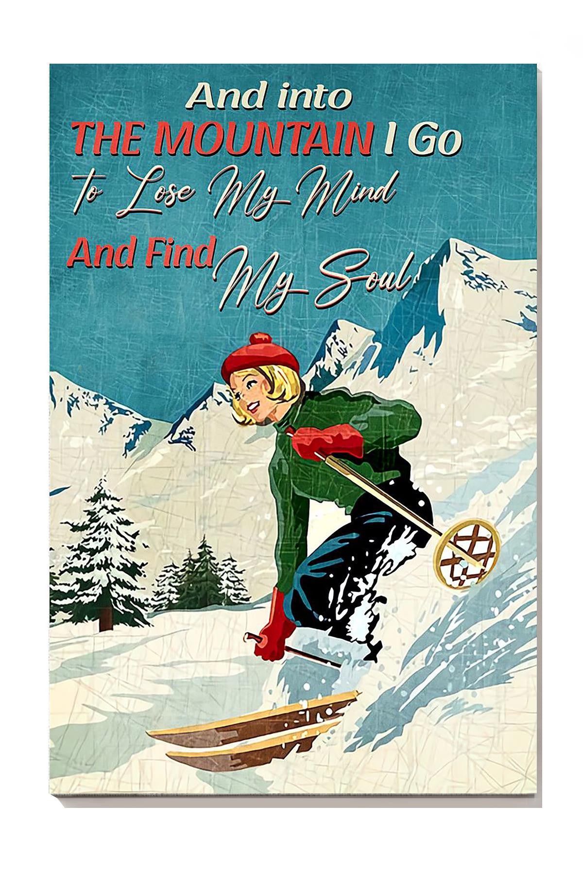Skiing And Into The Mountain I Go Skiing Gallery Canvas Wall ArtGift For Explorer Canvas Framed Prints, Canvas