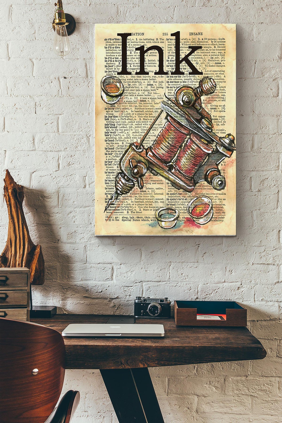 Tattoo Gun Ink Vintage Poster Canvas Gallery Wrapped Canvas Framed Gift Idea