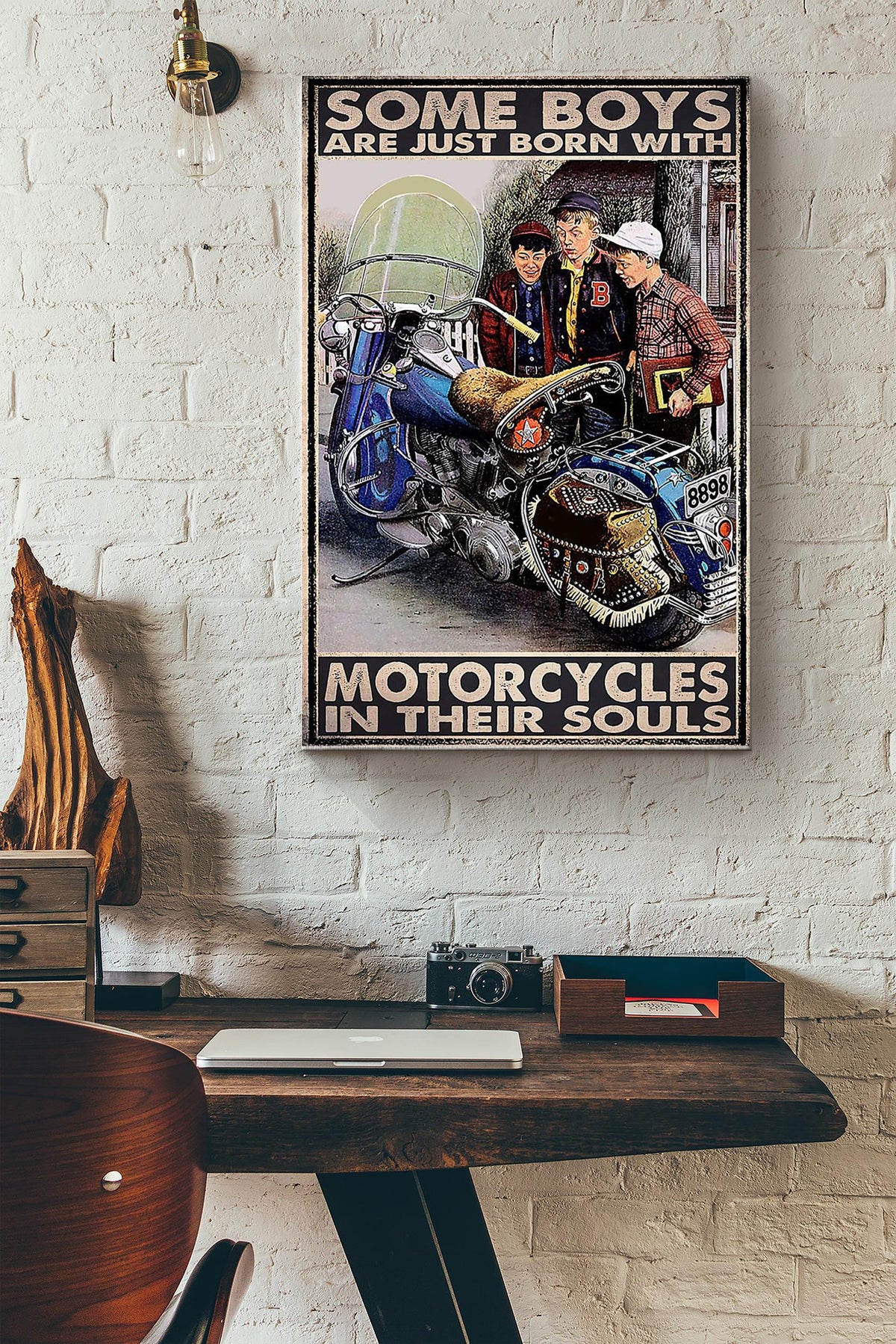 Some Boys Are Born With Motorcycles In Their Souls Canvas Gallery Wrapped Canvas Framed Gift Idea
