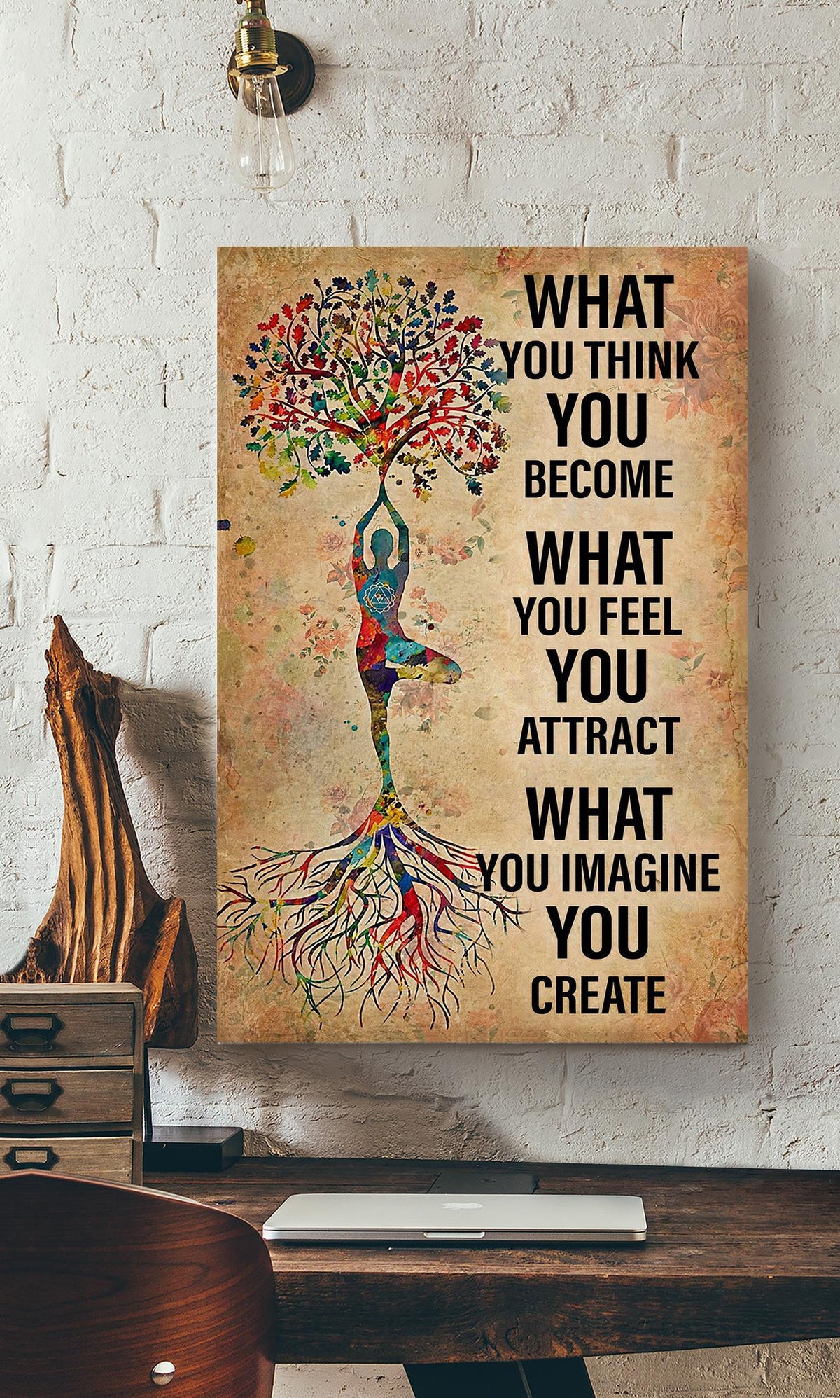 Tree Of Life Inspiration Quote Gallery Canvas Wall ArtGift For Yoga Girl Meditation Lover Canvas Framed Prints, Canvas