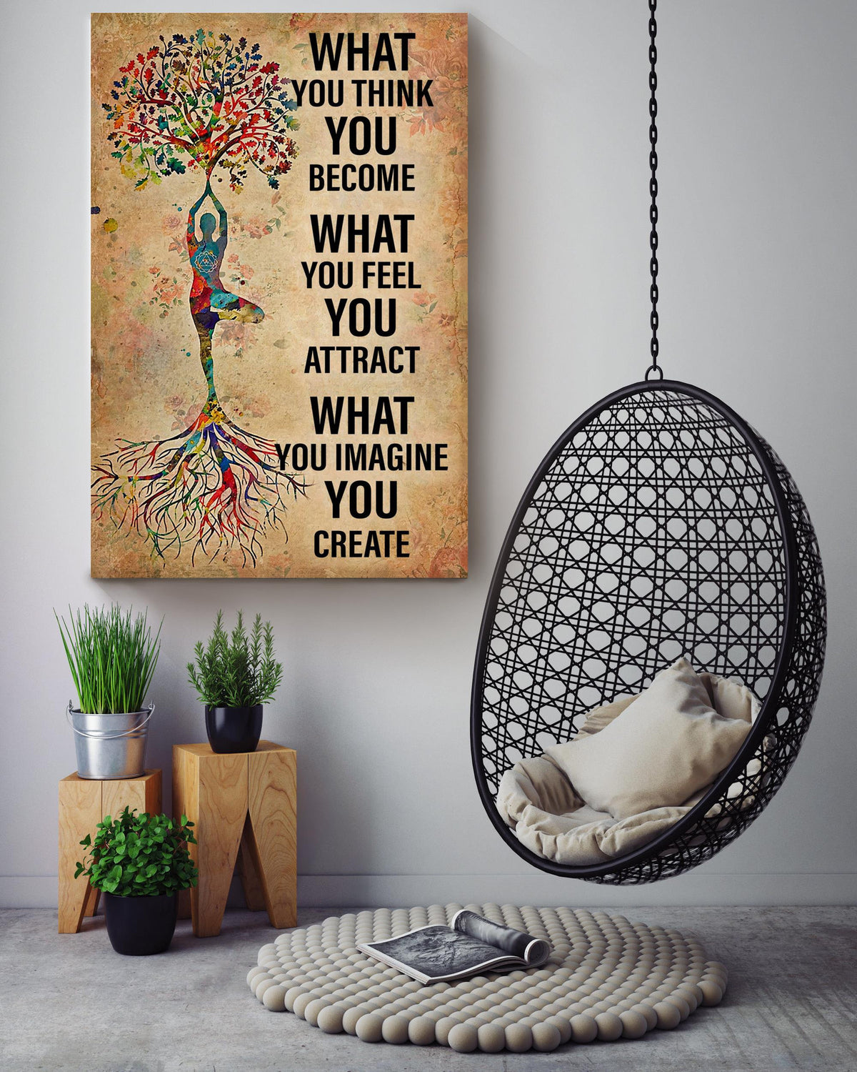 Tree Of Life Inspiration Quote Gallery Canvas Wall ArtGift For Yoga Girl Meditation Lover Canvas Framed Prints, Canvas