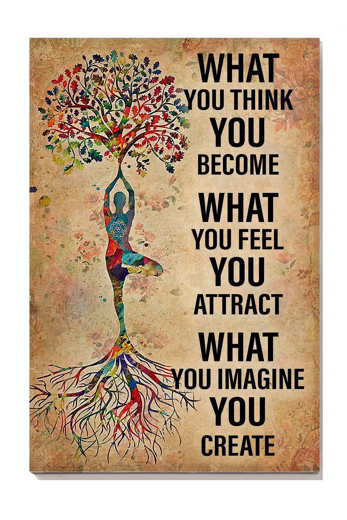 Tree Of Life Inspiration Quote Gallery Canvas Wall ArtGift For Yoga Girl Meditation Lover Canvas Framed Prints, Canvas